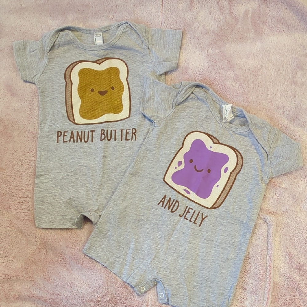 TWIN Set Gray Peanut Butter and Jelly Kids One Piece Set